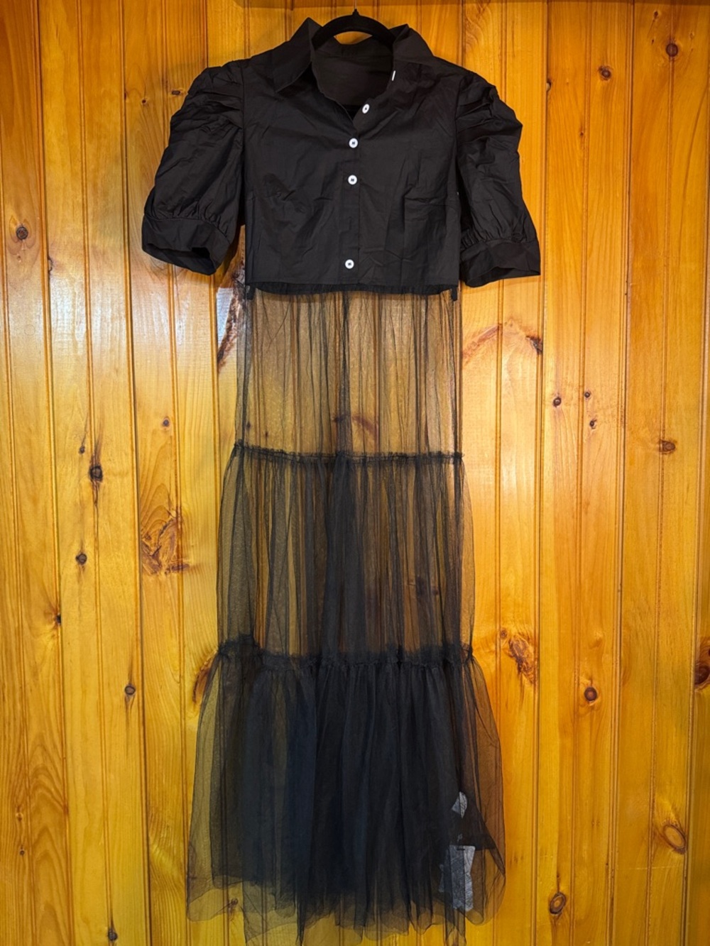 Kohl's Black Puff Sleeve Sheer Tulle Dress
